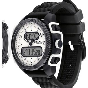 Coach Men's C001 Silicone Strap Watch, 46mm NWT Black